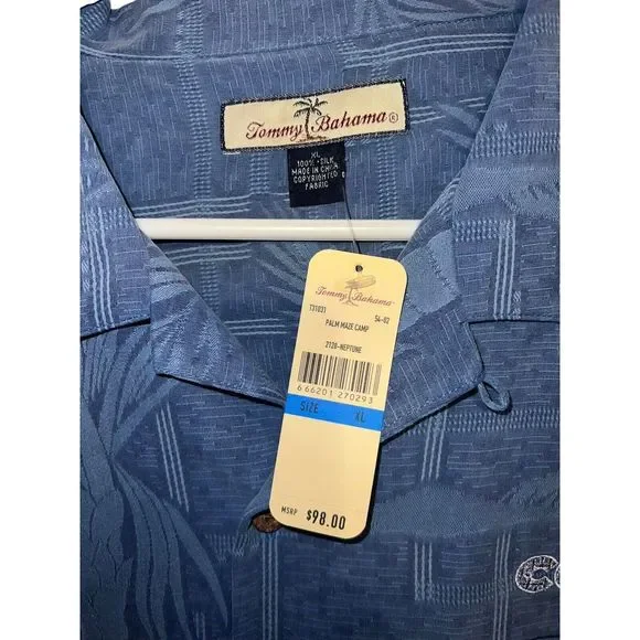 Tommy Bahama Islander Fronds 100% Silk Camp Size XL Blue Floral Tropical NWT - Picture 3 of 7